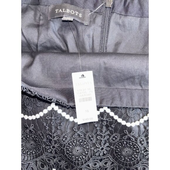 Talbots Black & White Lace Overlay Scalloped Hem Back Zip Pencil Skirt, Size 10 - Picture 6 of 7